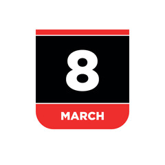 8th March Calendar vector icon. 8 March typography.