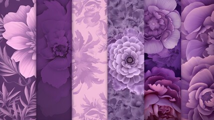 Different tones of purple color, floral patterns. Generative AI