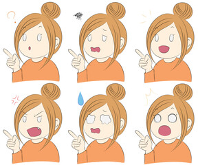 お団子の女性　表情差分