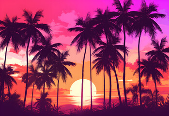Obraz na płótnie Canvas palm trees at sunset