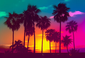 sunset on the trees tropical sunset with palm trees vaporwave neon colors