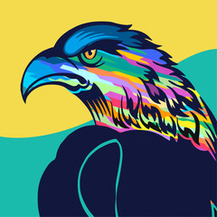 bird pop art style illustration, artistic portrait of a cute eagle