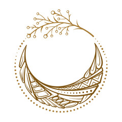 Golden cresent moon temporary tattoo. Ethnic style vector graphic.