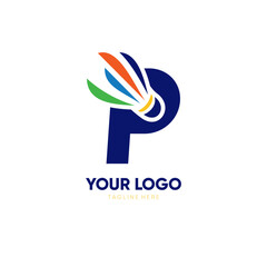 Letter P Initial Shuttlecock Logo Design Vector Icon Graphic Emblem Illustration