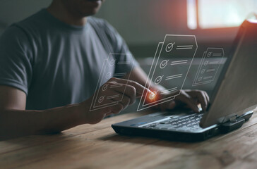 electronic documents. smart technology without paper. Student or teacher taking a teaching...