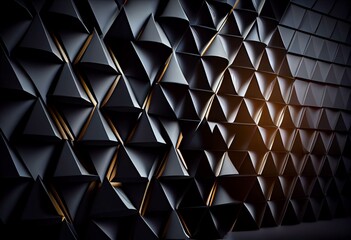 3D Tiles arranged to create a Triangular wall. Semigloss, Black Background formed from Futuristic blocks. 3D Render. Generative AI
