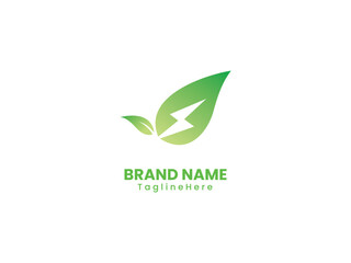 Leaves logo with a lightning symbol in green color