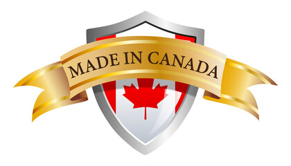 Made in Canada. Isolated shield with text.