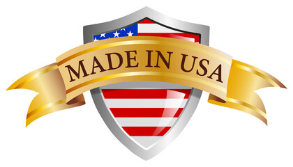 Made in USA. Isolated shield with text.