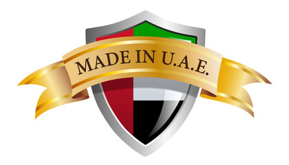 Made in UAE. Isolated shield with text.