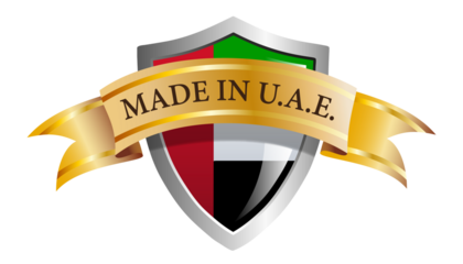 Made in UAE. Isolated shield with text.