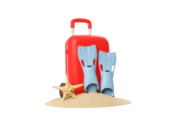 Travel and vacation, composition with suitcase, isolated on white background