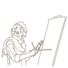 Artist woman is painting picture. Modern vector illustration.