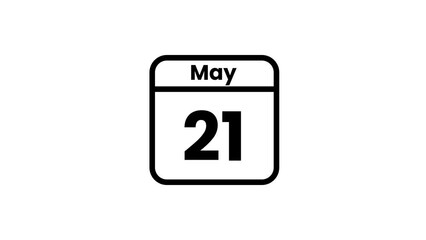 21 May calendar icon animation. Luma matte with transparent background 4K resolution