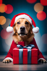 Christmas dog in a hat. Generative AI