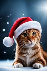 Christmas cat in hat. Generative AI