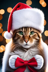 Christmas cat in hat. Generative AI