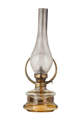 Old glass kerosene lamp. Transparent background.