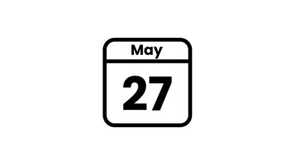 27 May calendar icon animation. Luma matte with transparent background 4K resolution