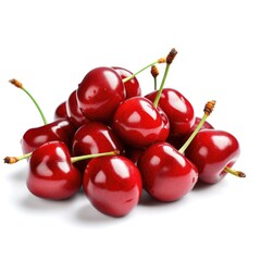 Obraz na płótnie Canvas Pile of fresh raw organic ripe cherries with white background Generative AI Illustration