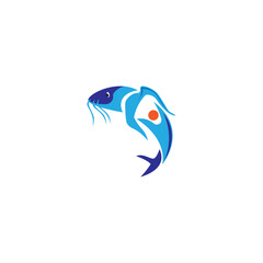 happy child fish logo illustration abstract vector design