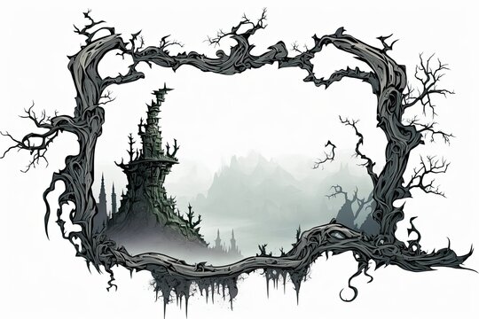 castle and trees in a picture frame. Generative AI