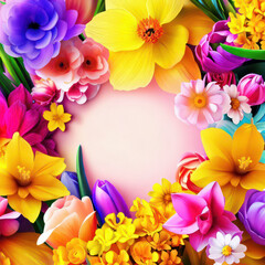 Naklejka na ściany i meble Colorful vibrant spring flower frame, Easter, Birthday, Mother's Day, generative ai