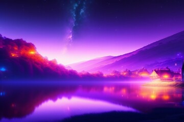 Fototapeta premium Beautiful purple starry night illustration, Belgrade Serbia, 4k light dust art concept generative ai