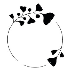 Hand drawn ginkgo biloba frame. Floral wreath with ginkgo biloba leaves.