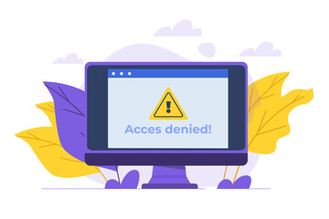 A browser window with login access denied a password entry concept. Error and entry to computer device. Vector illustration.