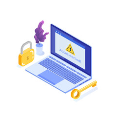 A browser window with login access denied a password entry isometric concept. Error and entry to computer device. Vector illustration.