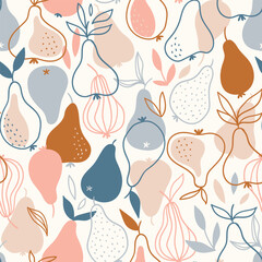 Stylish pear seamless pattern in scandinavian style. Vector fruit illustration. Natural seamless texture. © Utro na more