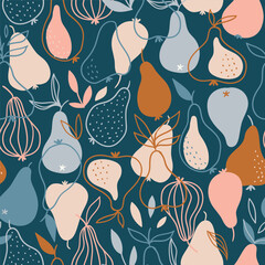 Stylish pear seamless pattern in scandinavian style. Vector fruit illustration. Natural seamless texture.