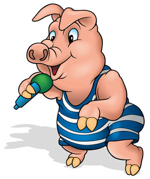 Pink Piglet Holding Microphone and Singing