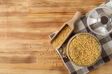 Concept of cooking, uncooked ptitim, space for text