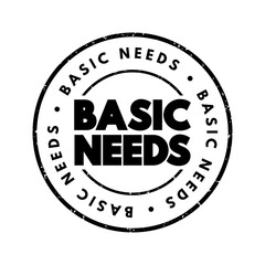 Basic needs - one of the major approaches to the measurement of absolute poverty in developing countries, text concept stamp