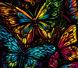 Contrast, vibrant rainbow Butterflies Generative AI