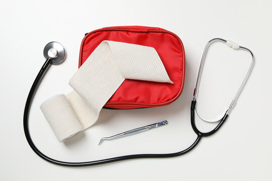 Concept of first aid kit, first aid kit supplies