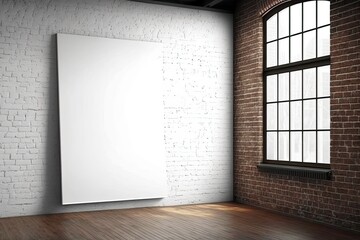 n empty room with natural light filtering through a large window and a rustic brick wall. Generative AI