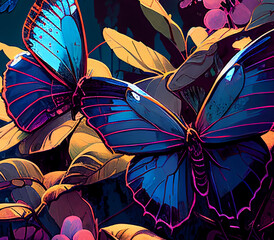 Contrast, vibrant rainbow Butterflies Generative AI