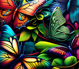 Contrast, vibrant rainbow Butterflies Generative AI