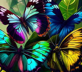 Contrast, vibrant rainbow Butterflies Generative AI