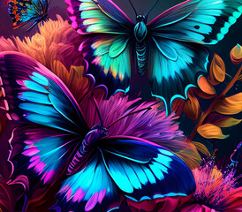 Contrast, vibrant rainbow Butterflies Generative AI