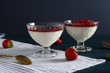 Delicious and sweet dessert - Panna Cotta, composition for tasty dessert concept