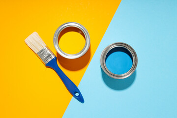 Tools for art and repairing - paint, top view