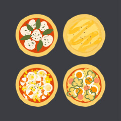 Pizza set different menu isolated on background. Hand drawn watercolor vector illustration