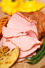 Concept of tasty food, meat, Ham, close up