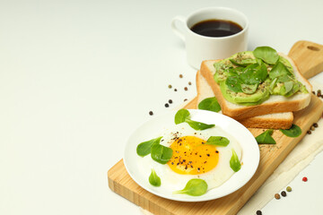 Concept of tasty breakfast, morning meal, space for text