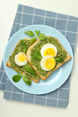 Concept of tasty breakfast, morning meal, top view