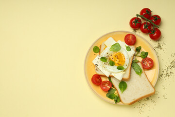 Concept of tasty breakfast with sandwich, space for trex © Atlas